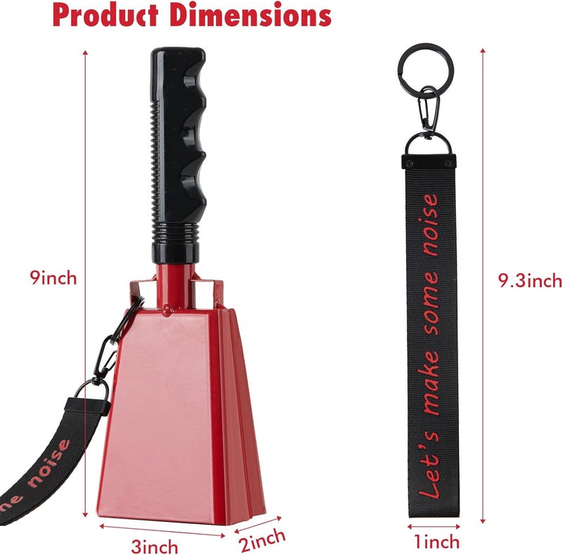 CHMI Cow Bells with Wrist Strap - Cowbell with Handle 2pcs, Customizable Cowbells for Sporting Events, for Football Games,Chimes, Percussion, Musical Instruments, Call Bell, Farm Ranch (red) - Image 3